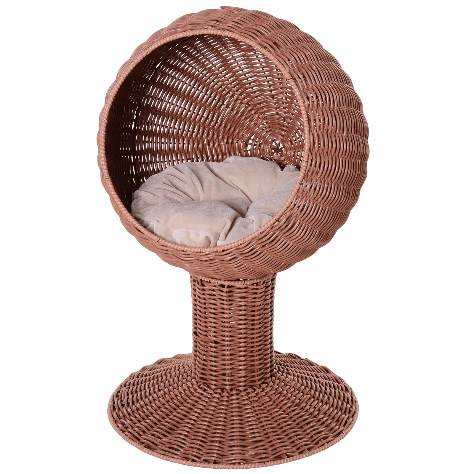 27" Rattan Wicker Elevated Pet Bed Cat Cave Condo Hooded Cushion House