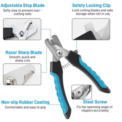 Pet Nail Clipper with Safety Lock Protection Stainless Steel Cat Dog Nail Grinder Multifunctional Pet Beauty Care Nail Supplies