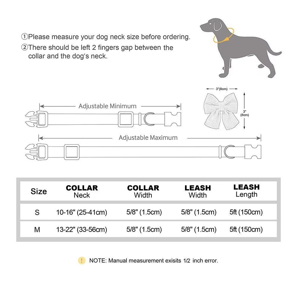 Cute Dog Collar Leash Set with Bowknot Soft Velvet Puppy Dogs Collars Outdoor Pet Walking Lead for Small Medium Dogs Chihuahua