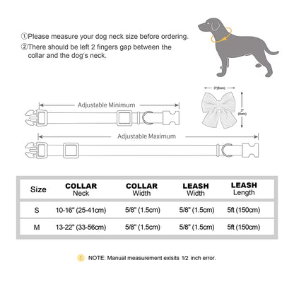 Cute Dog Collar Leash Set with Bowknot Soft Velvet Puppy Dogs Collars Outdoor Pet Walking Lead for Small Medium Dogs Chihuahua