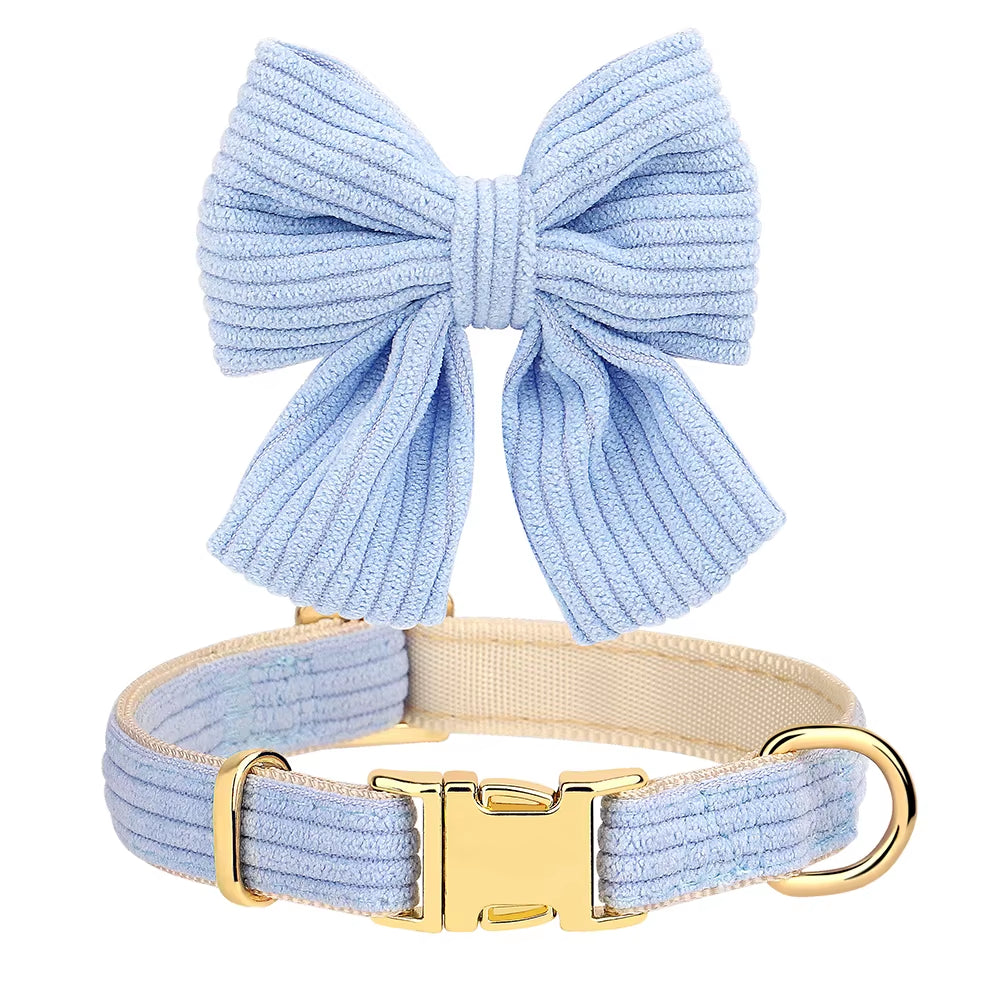 Cute Dog Collar Leash Set with Bowknot Soft Velvet Puppy Dogs Collars Outdoor Pet Walking Lead for Small Medium Dogs Chihuahua